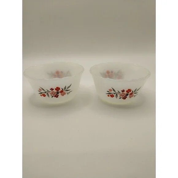 Vintage Floral  Fire King Primrose Custard Cups Set Of 2- 6 Oz EUC - Picture 4 of 8